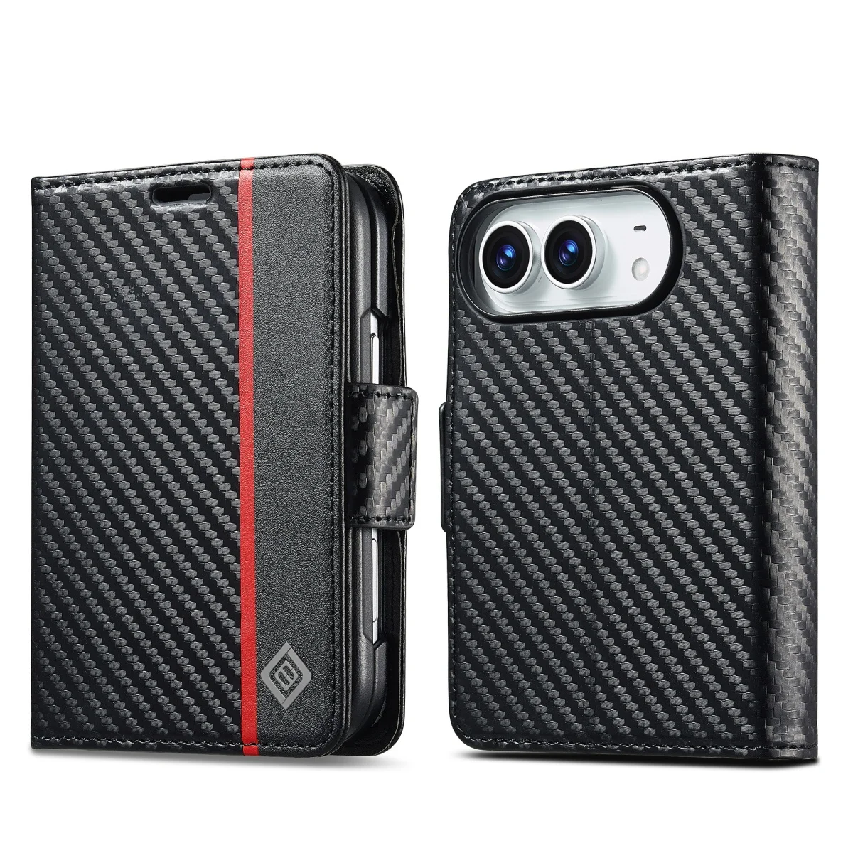 Carbon Fiber Leather Business Flip Wallet Phone Case with Card Slots - Shockproof Protective Cover