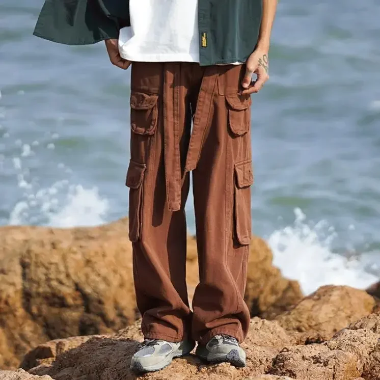 thumbnail image 1 of Pantalones Hombre Otoño Marrón Pantalones Cargo para Hombre Rectos Apilados Harajuku Y2k Oversize Emo Estética Pantalones Vintage Talla Grande Grande, 1 of 5
