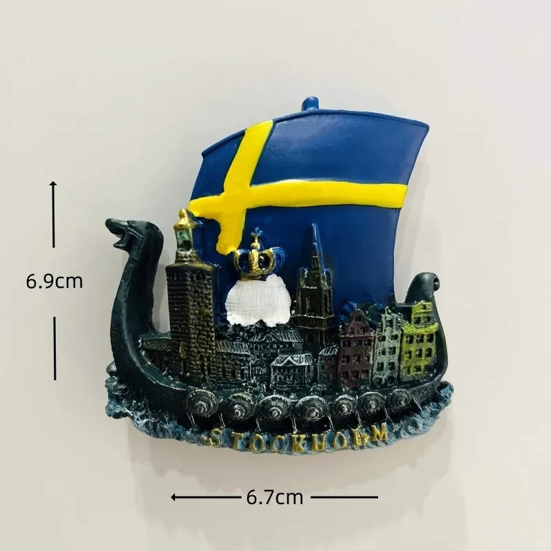 Magnete Frigorifero 3D Svezia 7x10 Cm In Resina, Souvenir Da Viaggio Per Decorazione Casa E Cucina