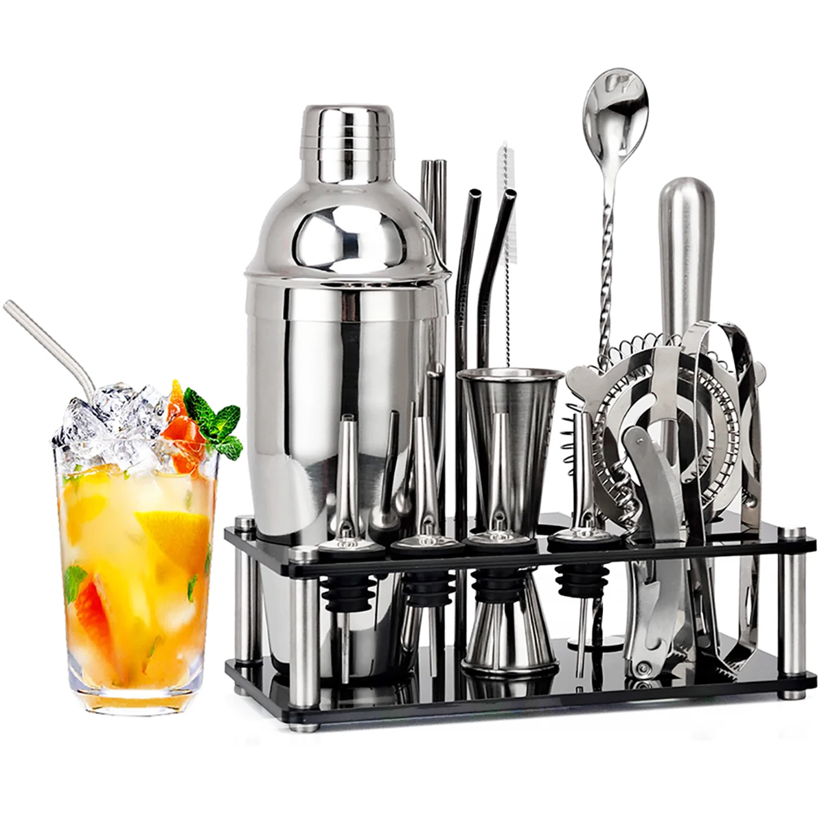 550/750ML Cocktail Shaker Bartender Mixer Kit 1-20Pcs/set Stainless Steel Bar Set Drink Tool With Wine Stand Party Birthday Gift