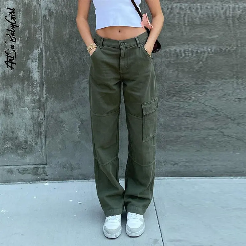 

Женские широкие джинсы, джинсовые брюки, уличная одежда Y2k, винтажные Свободные мешковатые джинсы с широкими штанинами, брюки-карго с карманами для женщин