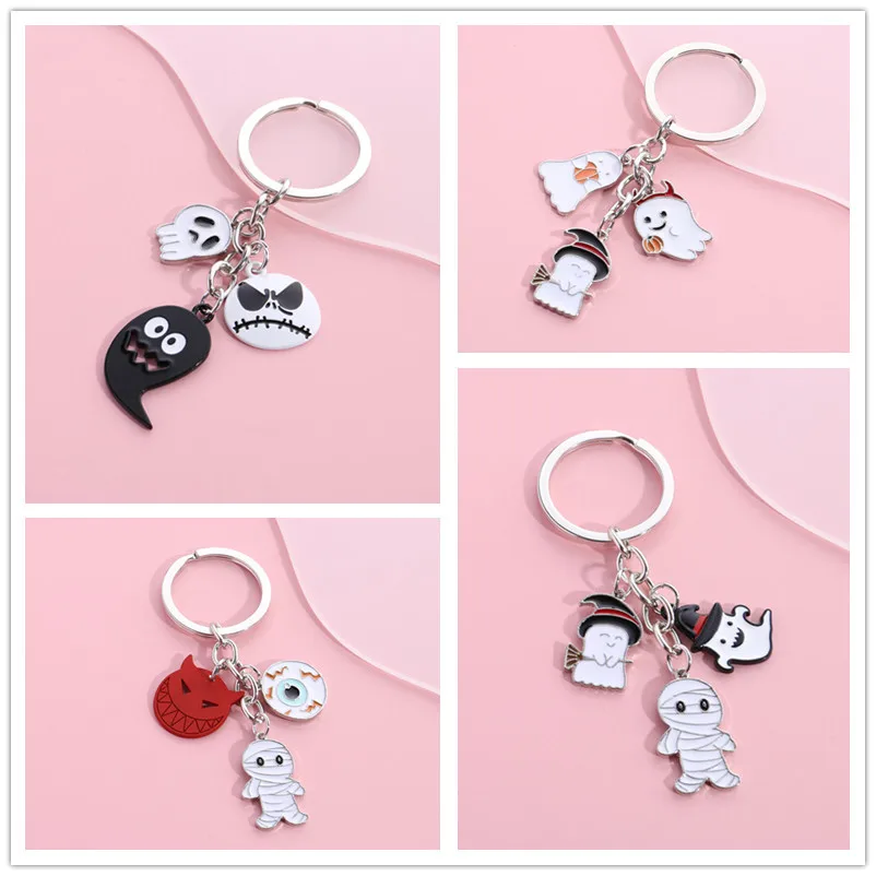 

Gold Color Fashion Halloween Keychain Creepy Mummy Pumpkin Lantern Key chains Keyring for Women Men Halloween Night Gifts