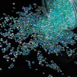 Mini Bubble Ball Beads - Tiny Crystal Glass Beads for DIY Crafting and Nail Art Decor (Blue - green series)