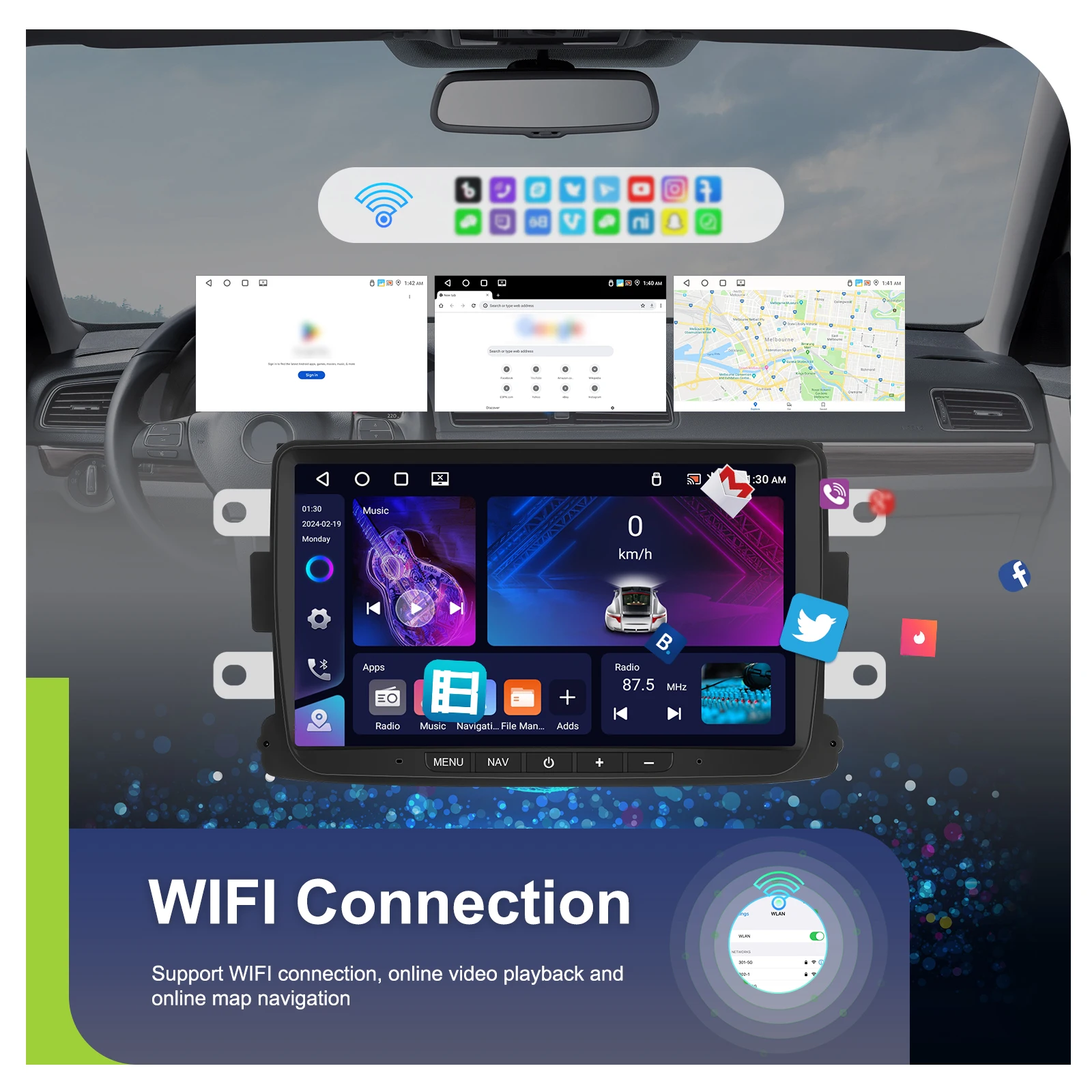 Radio para coche Podofo Carplay Android para Renault Dacia Lodgy Sandero Logon Captur con GPS, navegación, WIFI, Android Auto, FM, RDS y EQ 5