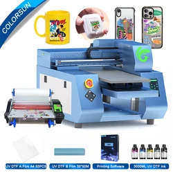 Colorsun A3 UV DTF Printer UV Sticker Printer PET Film Transfer Printing Machine for Glass Phone Case Bottle Wood Metal Leather