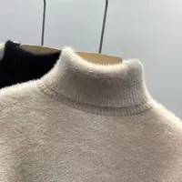 Women's Turtleneck Sweater Faux Mink Top for Women Solid Plush Thickened Warm Bottoming Shirts Basic Knitwear Thermal Pullovers - Image 5