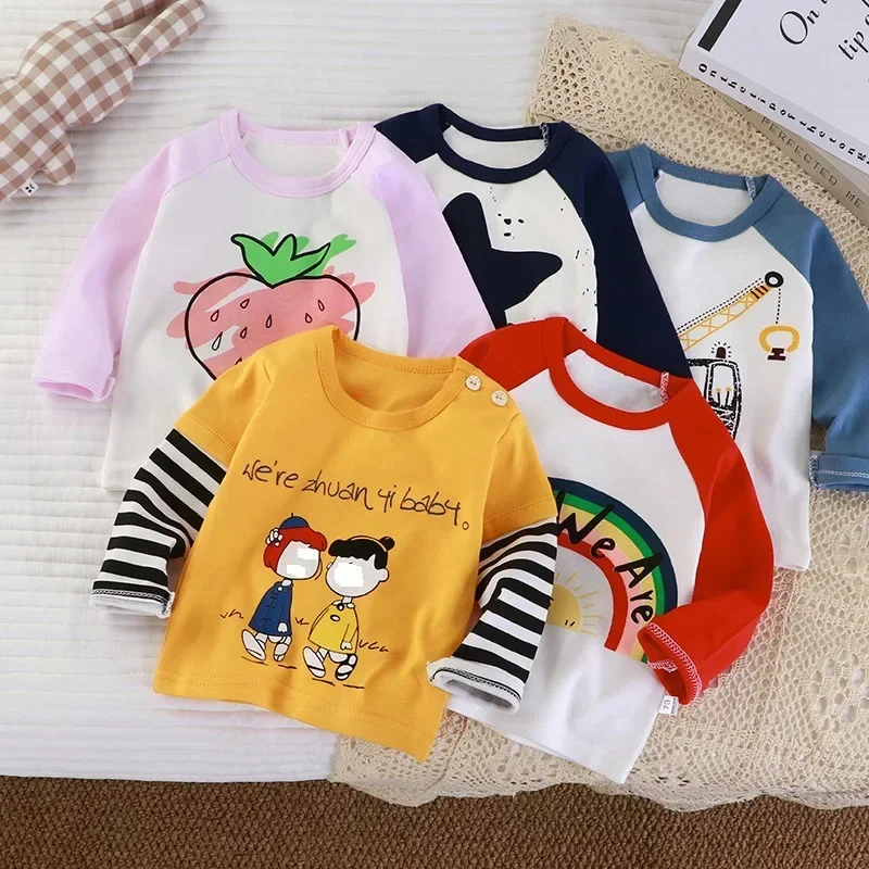 

2023 Spring Autumn Girls Boys Cute Print Soft Long Sleeve Cotton T-shirts Baby Kids Children Pullover Tee