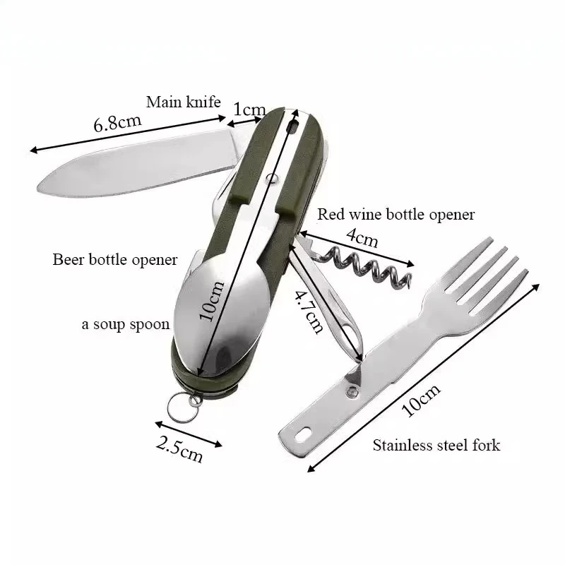 7-in-1 Camping Cutlery Set – Stainless Steel Spoon, Fork, Knife & Bottle Opener 6