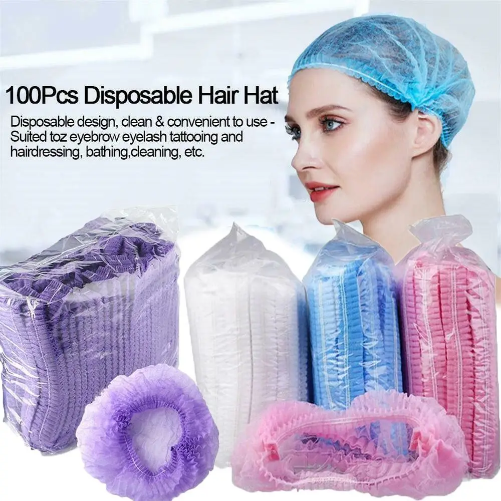 

100 Pcs Makeup Tool Non Woven Fabric Stretch Eyebrows Tattoo Catering Hat Microblading Hair Net Caps