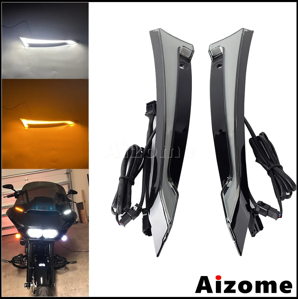 

Motorcycle Tracer Windshield Decorative Lamps Side Daylight Running Lamp Turn Signal Light For Harley Touring Road Glide 2015-Up