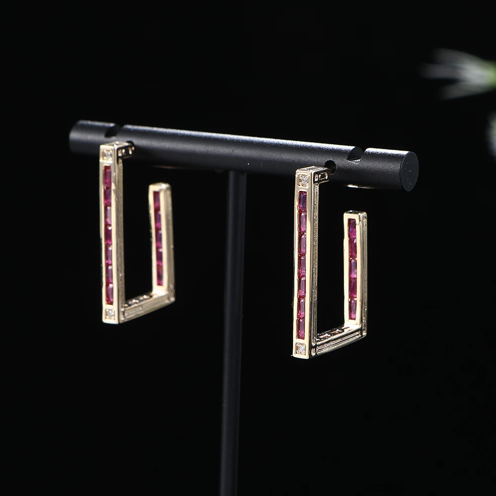 

Женские квадратные серьги-гвоздики с фианитом, Летние повседневные серьги с геометрическим и прямоугольным узором, E1108