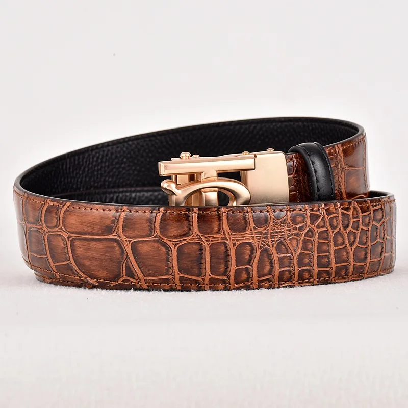 Automatic buckle gold with crocodile pattern khaki
