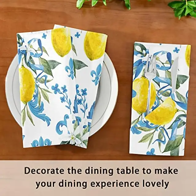Tavaszi Citromkék Virágos Kendő Szalvéták Asztal Dekoráció Újrahasznosítható Poliészter Esküvői Étkezőasztal Mosható - Image 3