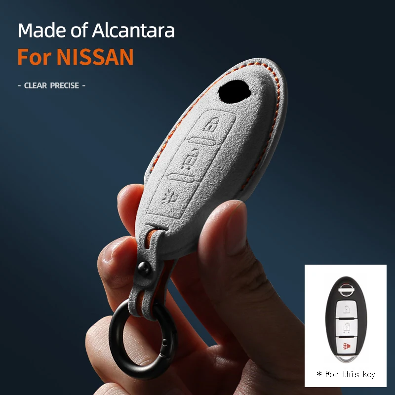 

For Nissan Murano Pathfinder Armada Cube Quest Versa Tytan Alcantara Key Case Shell 3 Buttons Keychain Accessories