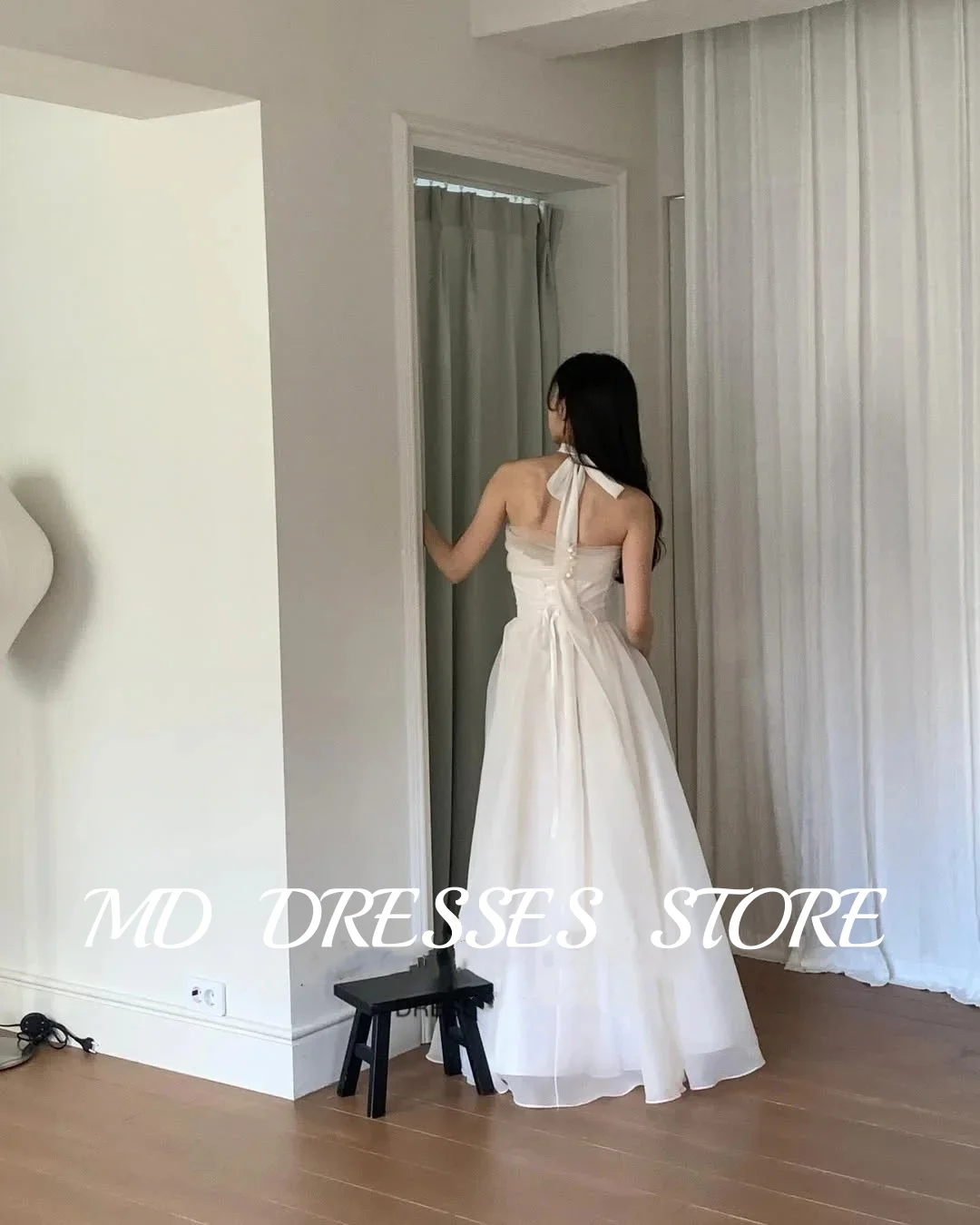 MD Simple White A-line Wedding Dresses Off Shoulder with Shawl Korea Photoshoot Pleat Bridal Gown Corset Back Customised 웨딩드레스 4