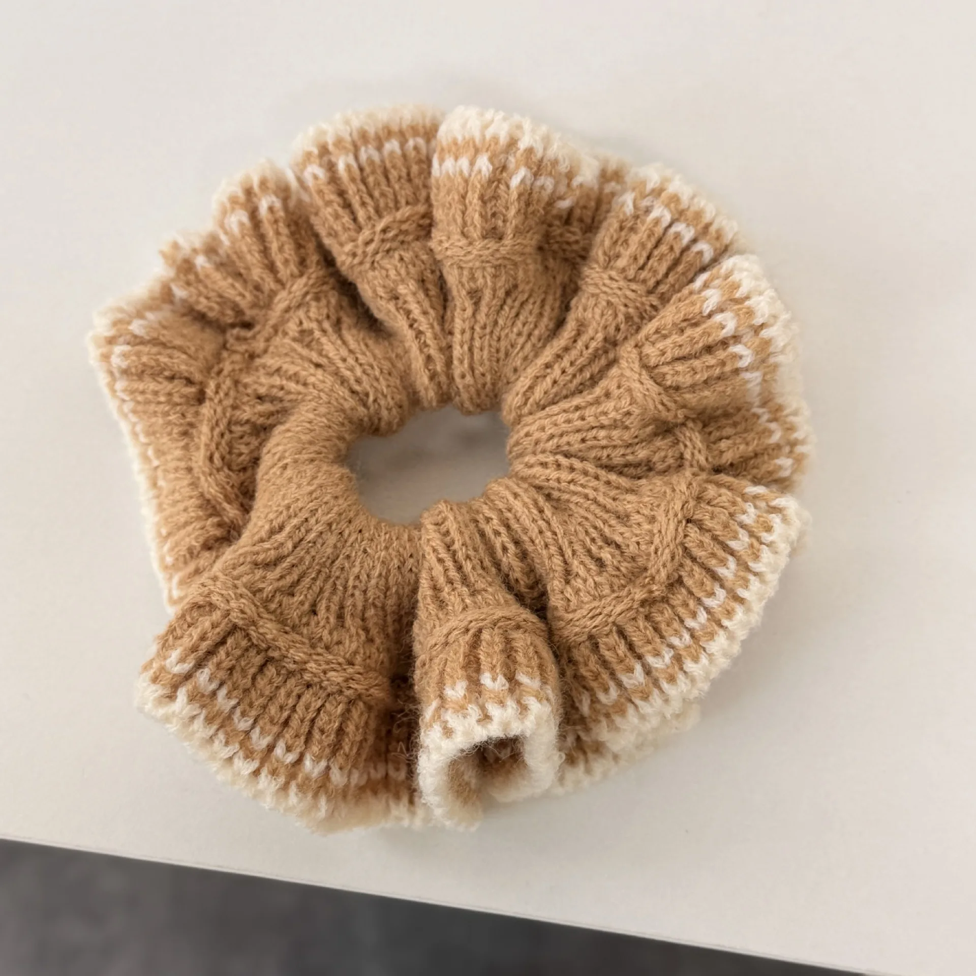 1Pc Vintage Farbe-block Gestrickte Haar Krawatten Für Frauen Mädchen Herbst & Winter Große Haar Blumen Häkeln garn Scrunchies Zubehör – Detail 6