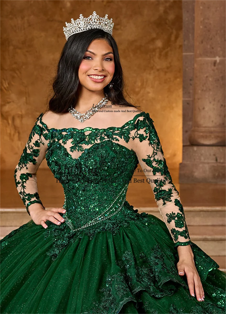 Elegance Princess Emerald Green Off Shoulder Ball Gown Quinceanera Dresses  Straps Crystals Birthday Customized Sweet 16 Dress - AliExpress 320