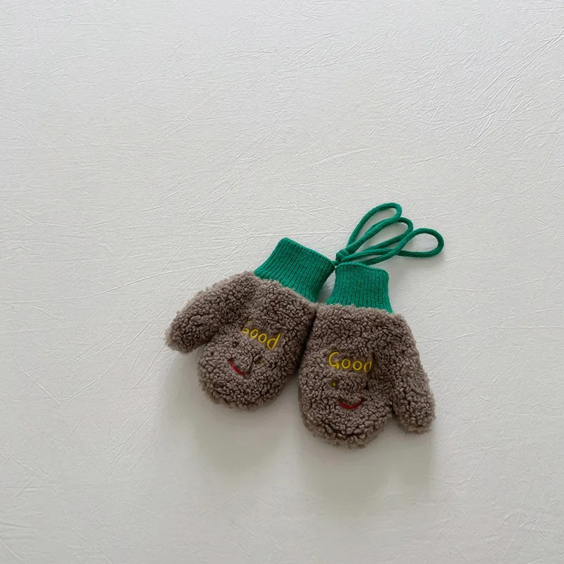 Lamm Fleece Kinder Handschuhe Winter Warme Baby Plüsch Fäustlinge 1-4year Junge Mädchen Kinder Hängenden Hals Fingerlose Handschuhe Cartoon handschuh – Detail 4