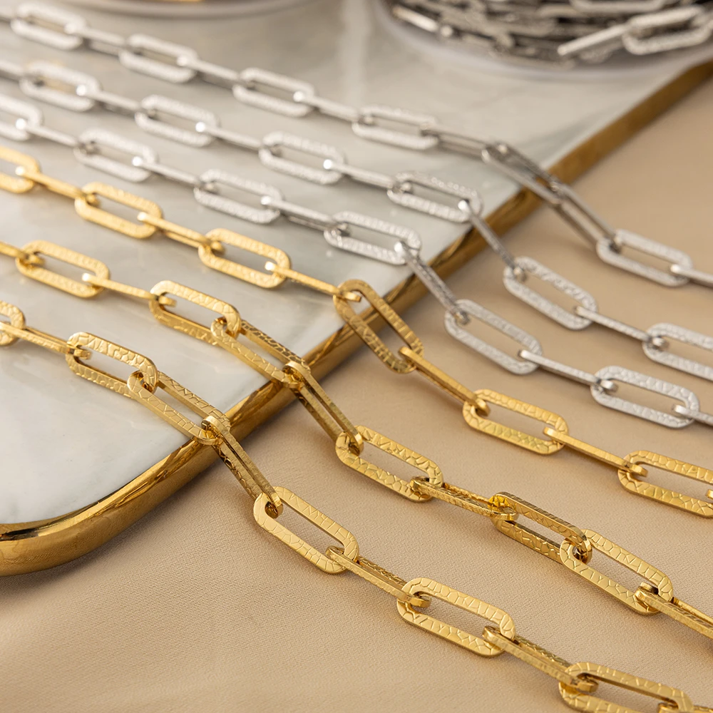 1 Meter 7,5 x 20 mm 18 Karat vergoldeter Edelstahl geprägte Büroklammer-Gliederketten für DIY-Frauen-Halskette, Schmuck, Armband, Großpackung – Detail 3