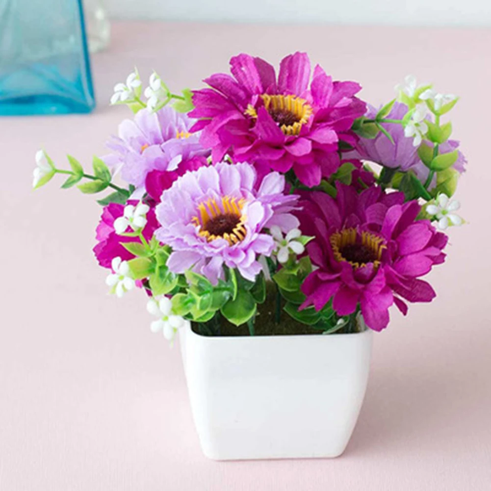 

In Pot Artificial Potted Plant Garden Decoration Home Decor Room decoration Fake Plants Outdoor Artificial Flowers Pink Plastic