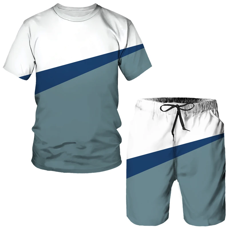 

Summer New Printed Patchwork Casual Men's Tees/Shorts/Suit Short Sleeve T-Shirt Couple Sportswear Two Piece Set Casual Tracksuit