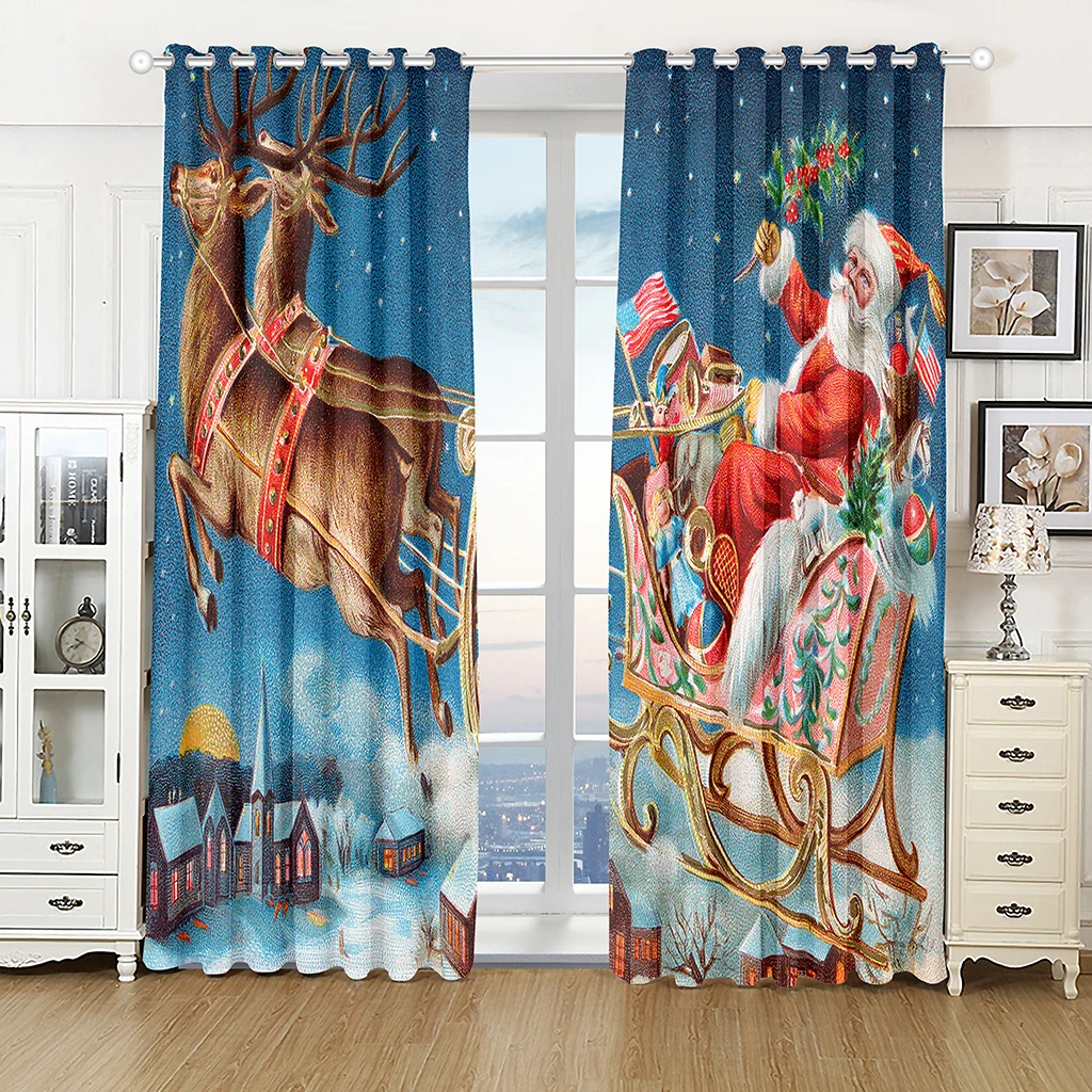 

Cartoon Christmas Happy New Year Santa Claus Kids Window Curtains Blinds for Living Room Bedroom Kitchen Door Home Decor 2Pieces