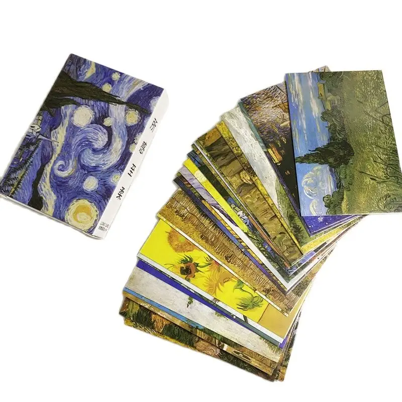 반 고흐 유화 로모 카드, DIY 인사 카드, 축복 메시지 카드, 생일 편지 봉투, 선물 카드, 28 매/세트
