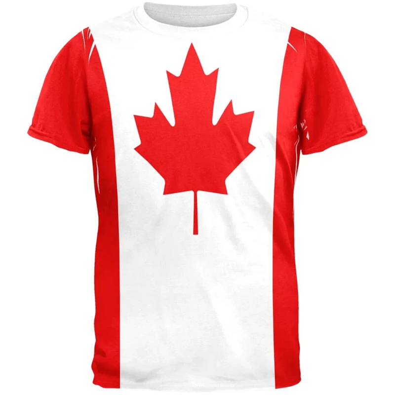Canada Flag T-shirt Men's Maple Leaf Pattern Short Sleeved T Shirt Summer Casual Top Hip Hop T Shirts Women's Sports Clothes - 2