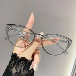 Chic Cat - Eye Full - Frame Retro Reading Glasses with Anti - Blue Light Protection (Transparent Gray)