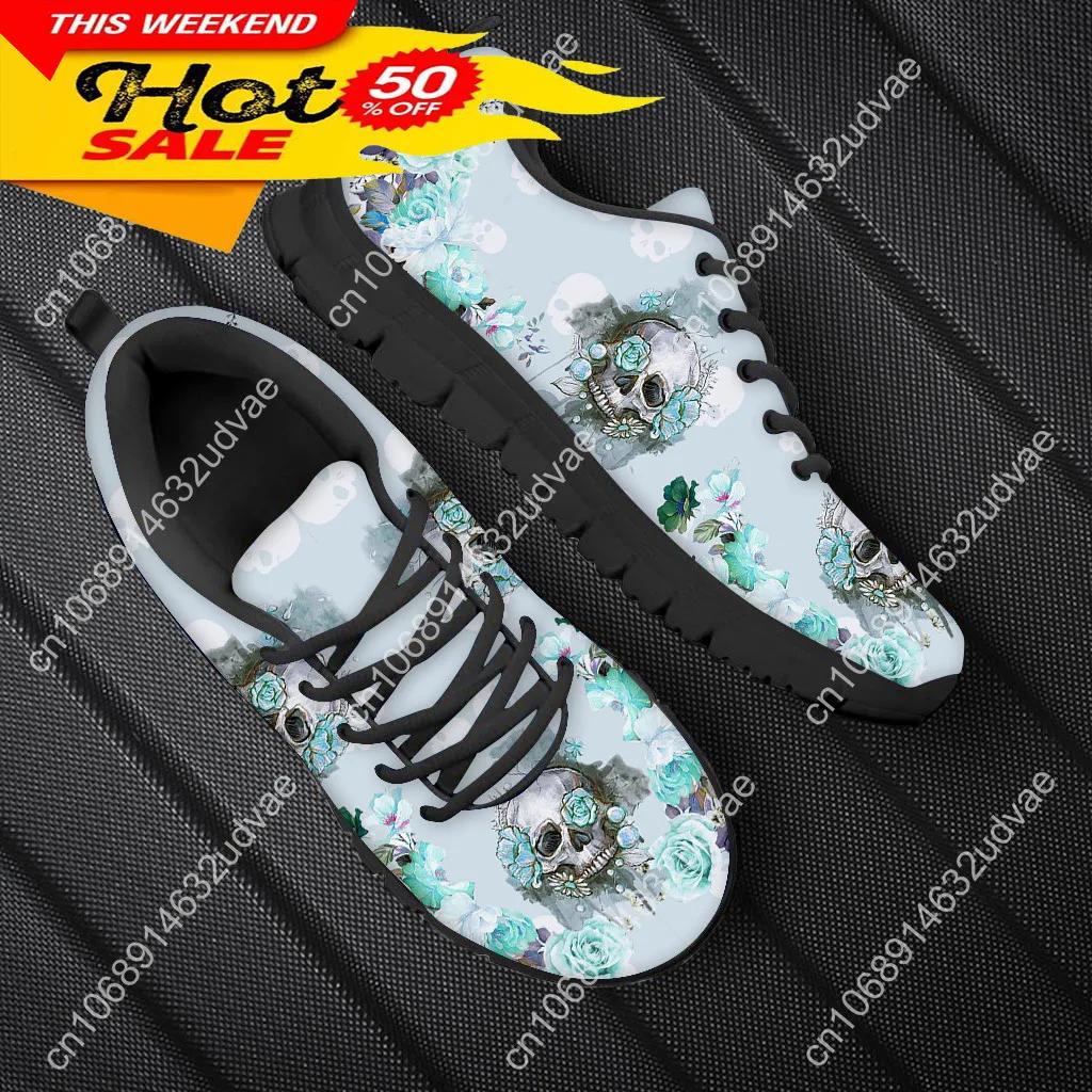 Spring Leisure Sneakers For Ladies Sugar Skull Pattern Gothic Flats Lace Up Shoes Comfort Air Mesh Footwear Zapatos