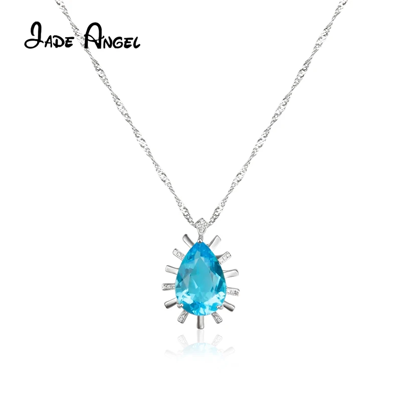 

JADE ANGEL Women Necklace 925 Sterling Silver Blue Topaz 18*12mm Pendant Luxury Wedding Engagement Jewelry