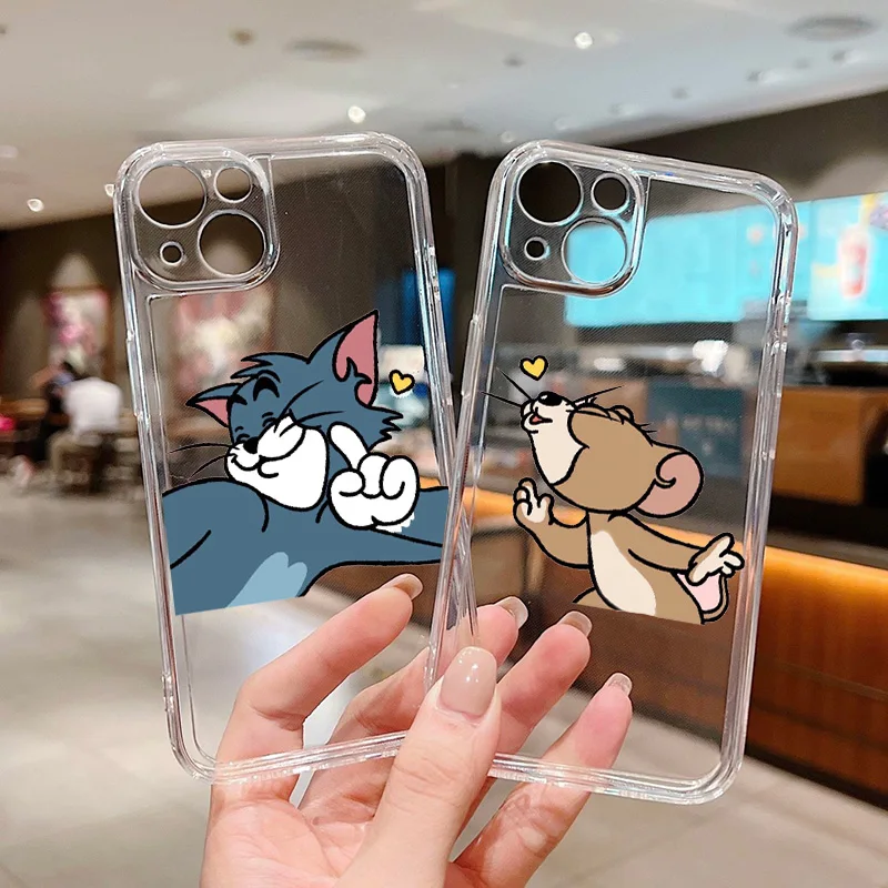 

Anime Cat and Mouse Phone Case For Apple iPhone 5 6 7 8 X XR XS 11 12 13 14 Pro Max Mini Plus luxury Transparent Back