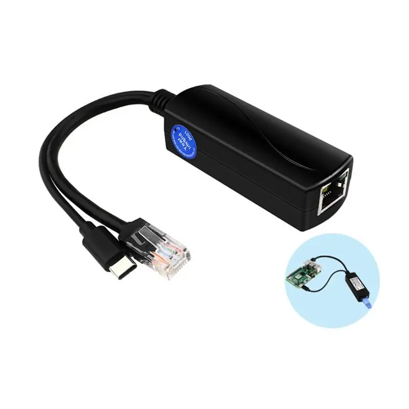 기가비트 POE 스플리터 5V3A 1000Mbps Type-C 이더넷을 통한 전원 공급(화웨이용) 라즈베리 파이 4용 IP 카메라용 내구성