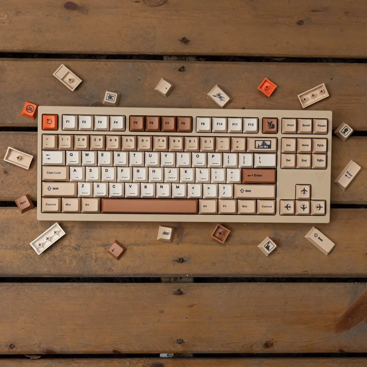 Retro Stamp Tema Keycaps com Barra de Espaço Split Sublimação Pbt Dye Caps Chave Lightproof Perfil Cherry 1.75u 2u Shift Set