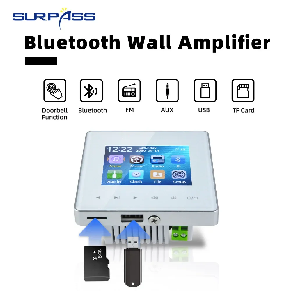 Smart Home Wall Amplifier Bluetooth-compatible Key Touch Mini Control Panel FM Radio Frameless Ceiling Speaker for Living Room