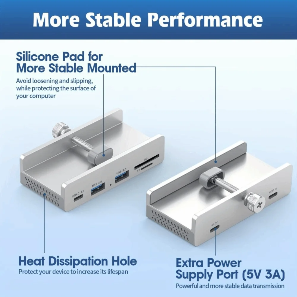 클립 디자인 USB3.2/3.0/2.0 USB 허브 클램프 전원 공급 장치 5Gbps 고속 허브 범용 외부 확장 도크 데스크탑 PC