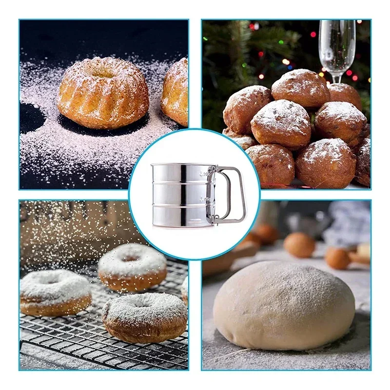 Stainless Steel Flour Sifter Fine Mesh Powder Flour Sieve Icing Sugar Manual Sieve Cup Kitchen Gadget Baking Pastry 1pc