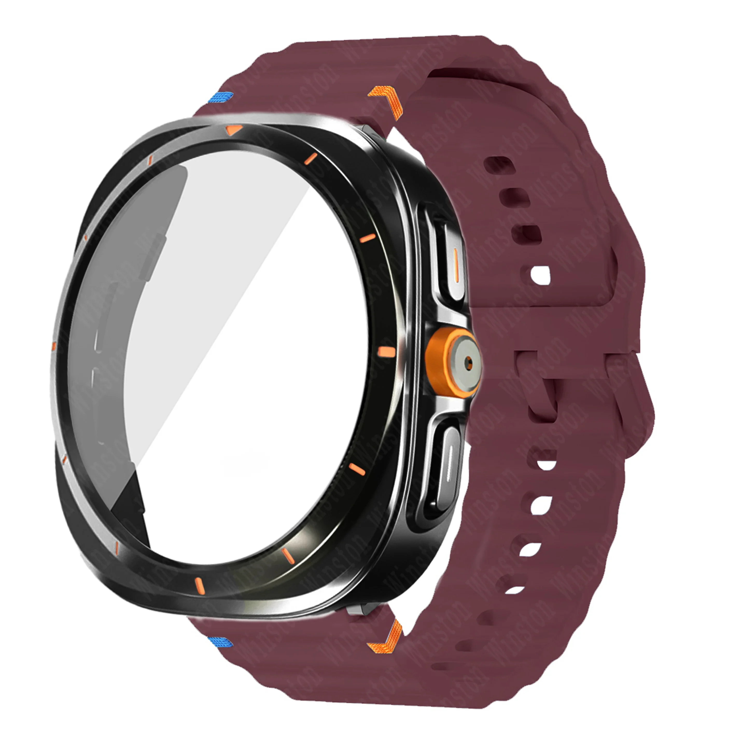 Silicone Band & Tempered Glass Protective Case with Strap