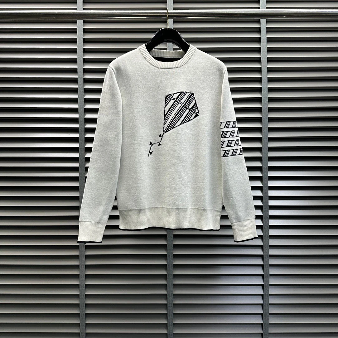 

Men's Knitted Sweater Autumn Winter New O-Neck Kite Korean Classical Four Bar Pullover Luxury Brand Fashion Sweater For Women's
