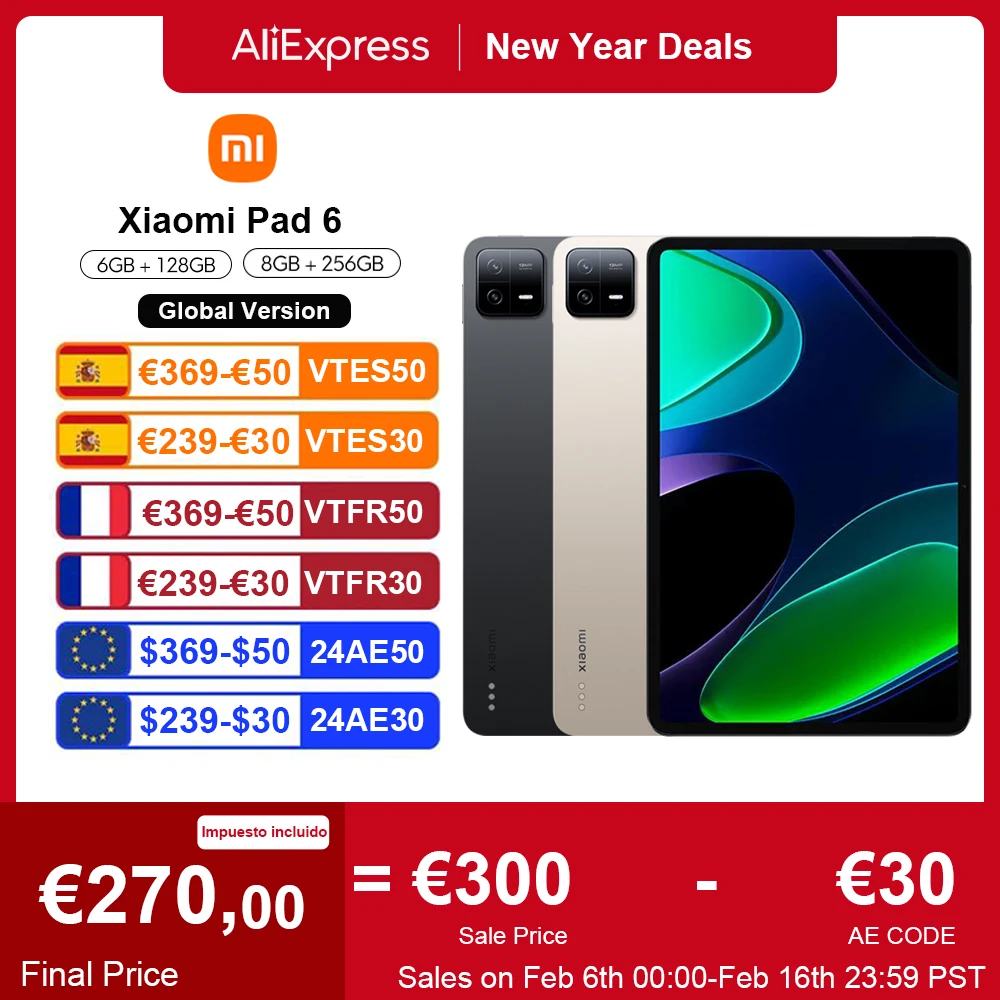 Xiaomi Pad 6 Versione Globale Mi Tablet 128Gb/256Gb Processore Snapdragon 870 11 "144Hz Wqhd + 8840Mah 33W Tablet A Ricarica Rapida