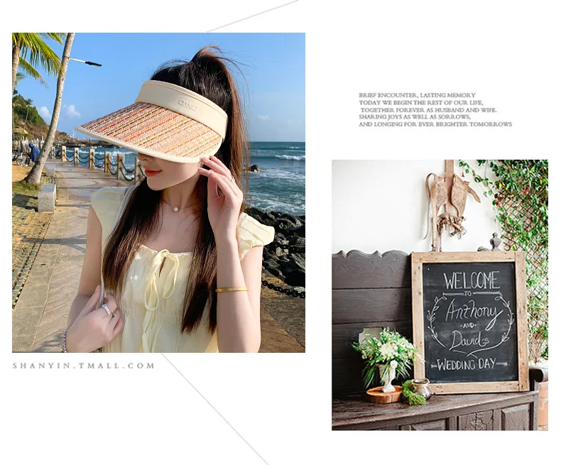 Casquette supérieure vide à rayures arc-en-ciel, nouveau Style d'été, mode polyvalente pour l'extérieur, Anti-Ultraviolet, chapeau pare-soleil à Large bord_voghion.com