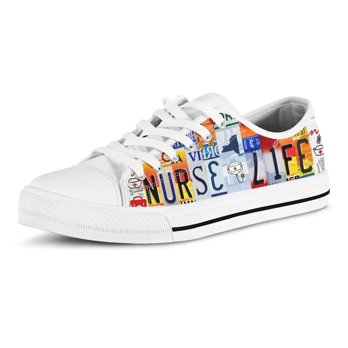 License Plate Nurse Life Shoes Female Autumn Low Top Canvas Shoes For Women Flats Shoes Breathable Comfortable