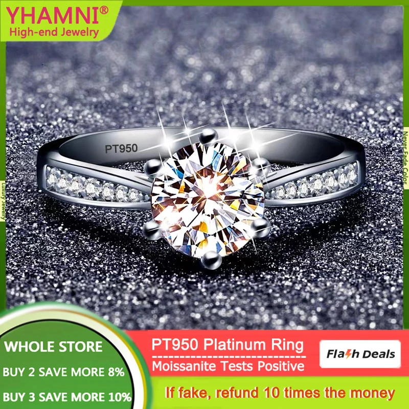 

100% Real Moissanite Ring Original PT950 Platinum Eternity Rings for Women Top D Color VVS1 Diamond Engagement Wedding Band R017