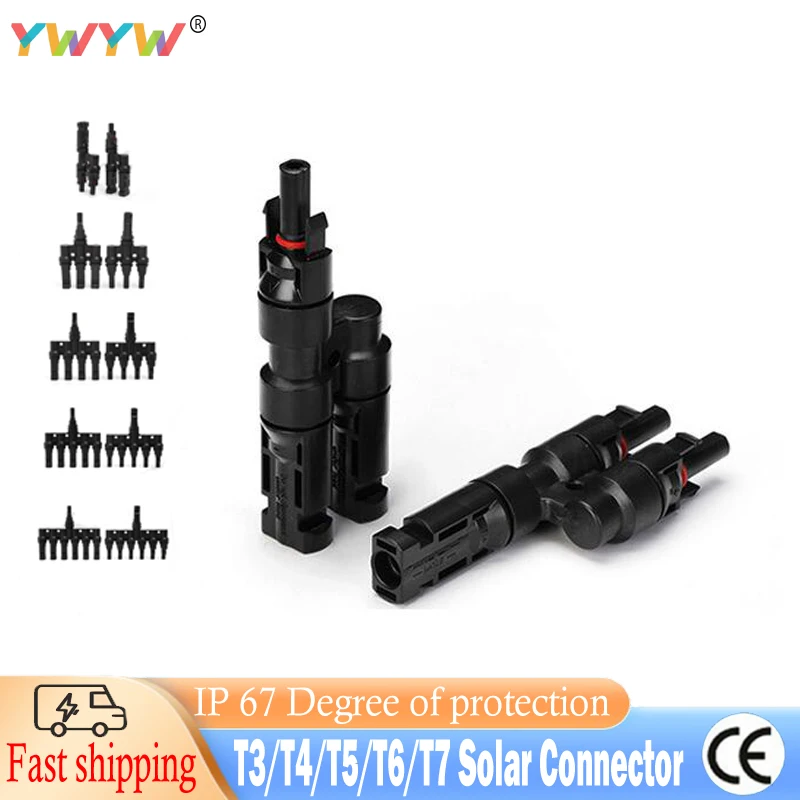 

IP67 TUV Approved Solar PV Connector T-Type Connector Male to Female Solar 100% PP0 Parallel DIY Solar Kits System