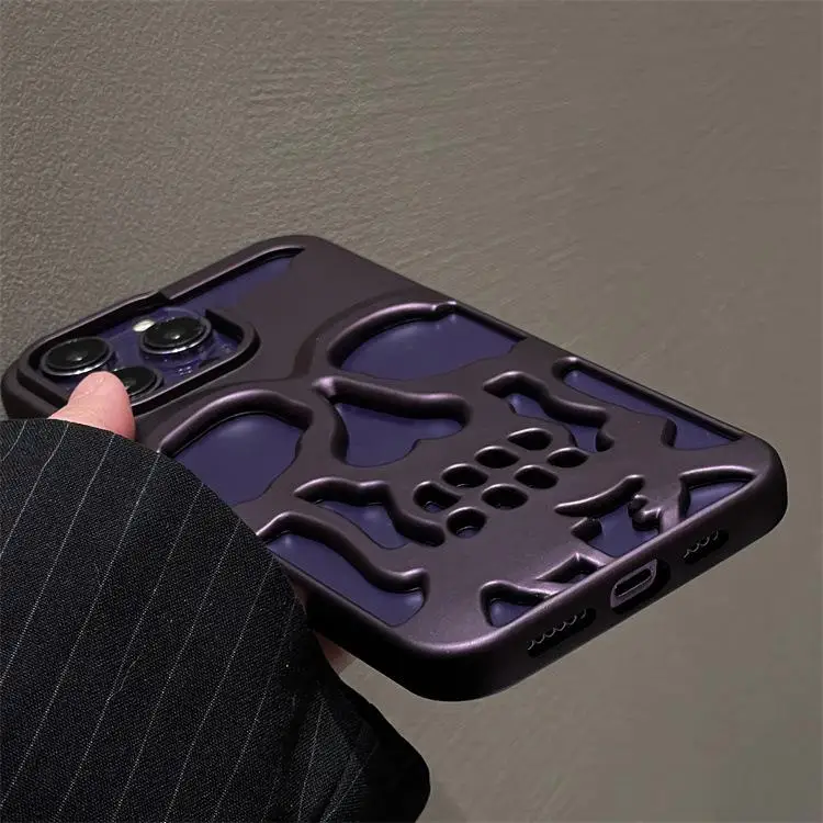 Luxury skeleton Skull Case for iPhone16 11 12 13 14 15 ProMax Phone Cases Shockproof Back cover Camera full Protect Hollow Funda