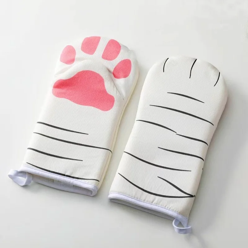 Thick cotton oven mitts cat claw baking oven gloves anti scald microwave heat resistant insulation non-slip cat paw gloves 1pc
