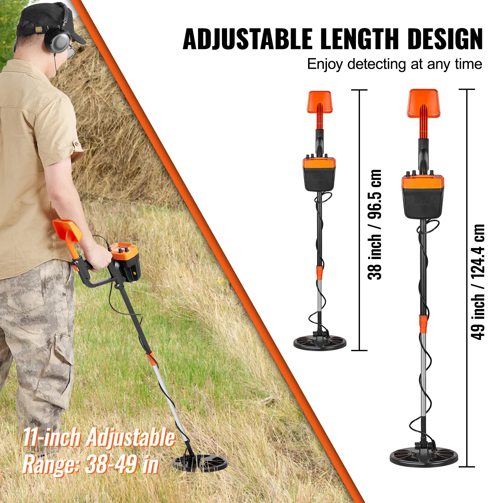 SucceBuy Metal Detector 8Inch Waterproof Search Coil & High Accuracy Pointer Display Adjustable 38''-49'' Aluminum Stem Detector