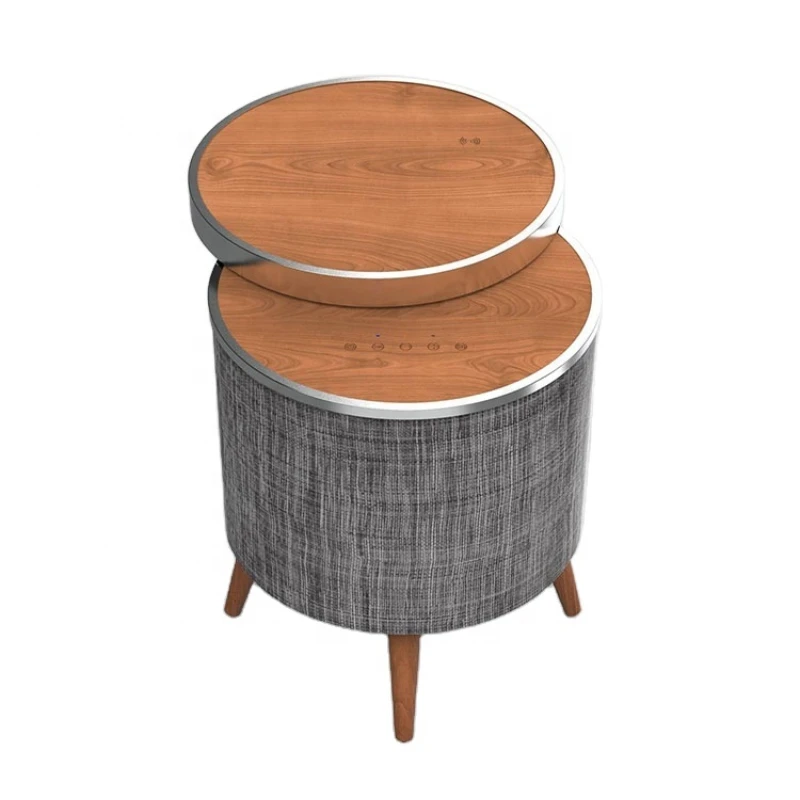 

Walnut Version Circular Bluetooth Speaker Wireless Charging Side Table AUX Subwoofer Smart Music Furniture Speaker