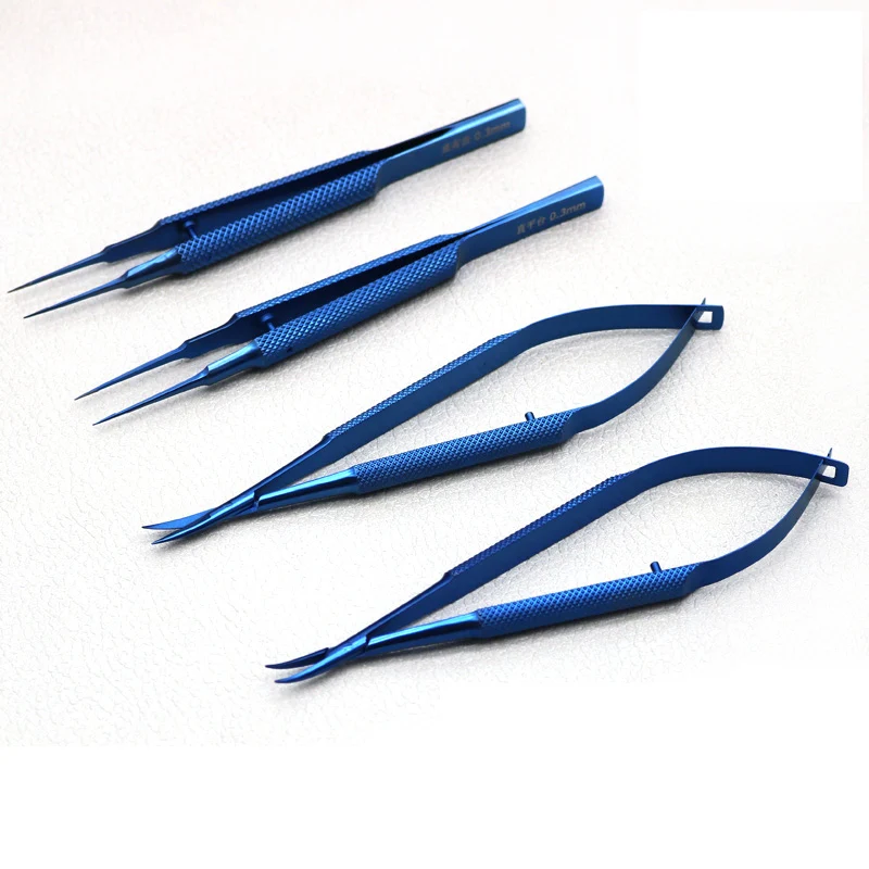 4pcs Titanium Tlloy Surgical Instruments Ophthalmic Microsurgical Dental Instruments 12.5cm Scissors+Needle Holders +Tweezers