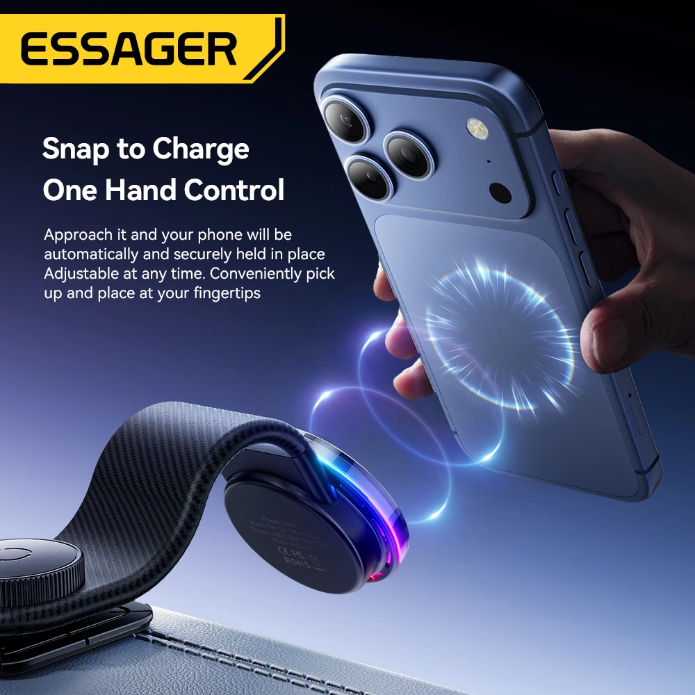 Essager 360° Free Rotation Magnetic Car Phone Holder LED 15W Wireless Charger Stand for Magsafe For iPhone 17 16 15 14 Pro Max